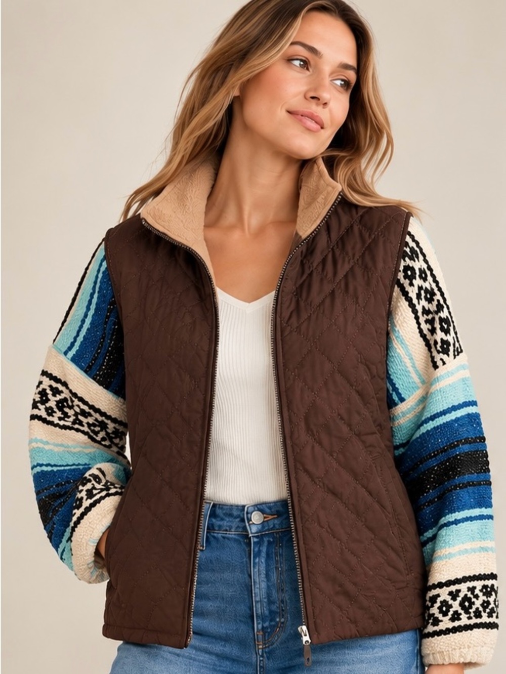 The Morgan Factory Repurposed Southwestern Quilted Jacket Boho Western